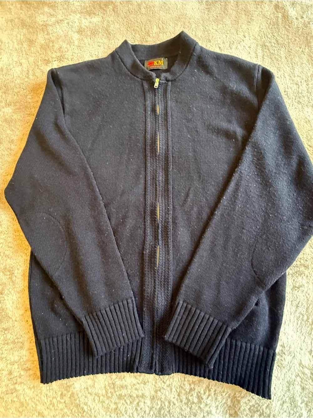 SFKM Vintage Sweater Cardigan Knit Full Zip Pockets Black Made In USA - L